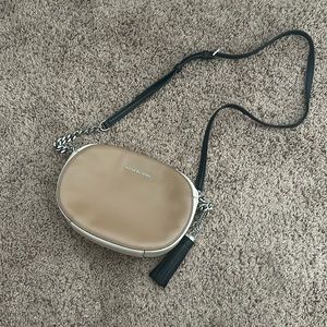 Lightly used tan, black and cream Michael Kors shoulder bag with silver accents